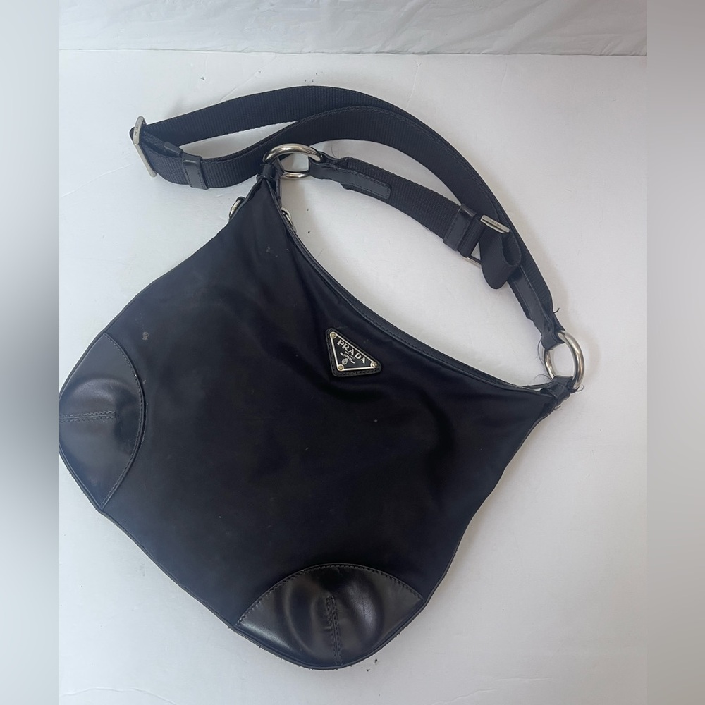 Authentic black Prada nylon Tessito leather crossbody shoulder bag
